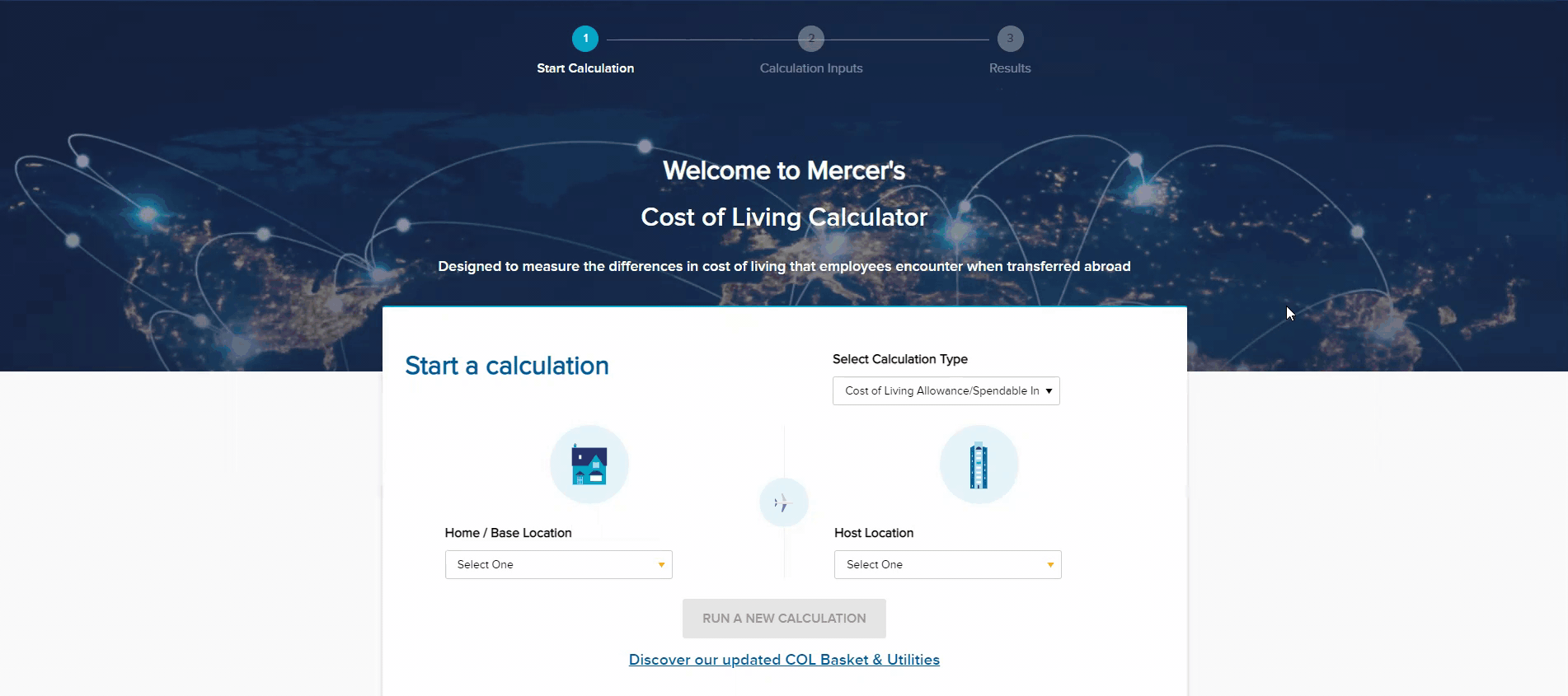 Cost of Living Calculator 2.0 welcome screen